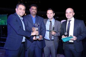 -Amit Roy and Mohammed Abid Ali of Paladion receiving the award from Ovanes Mikhaylov and Ashraf Abdelazim of Kaspersky Lab (L to R)